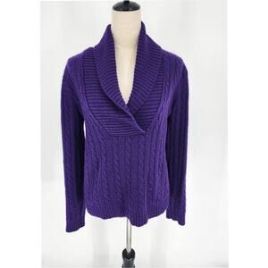 Lauren Ralph Lauren Purple Cable Knit Shawl-Collar Sweater
